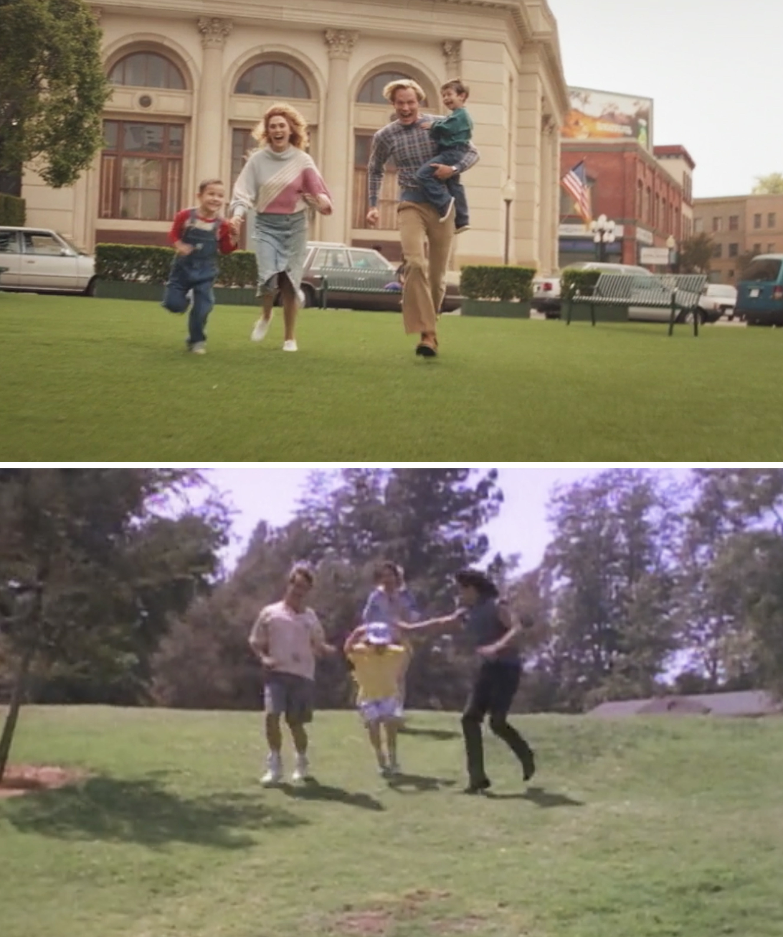 Wanda, Billy, Tommy, and Vision running at the camera vs. the Tanners running at the camera in "Full House"