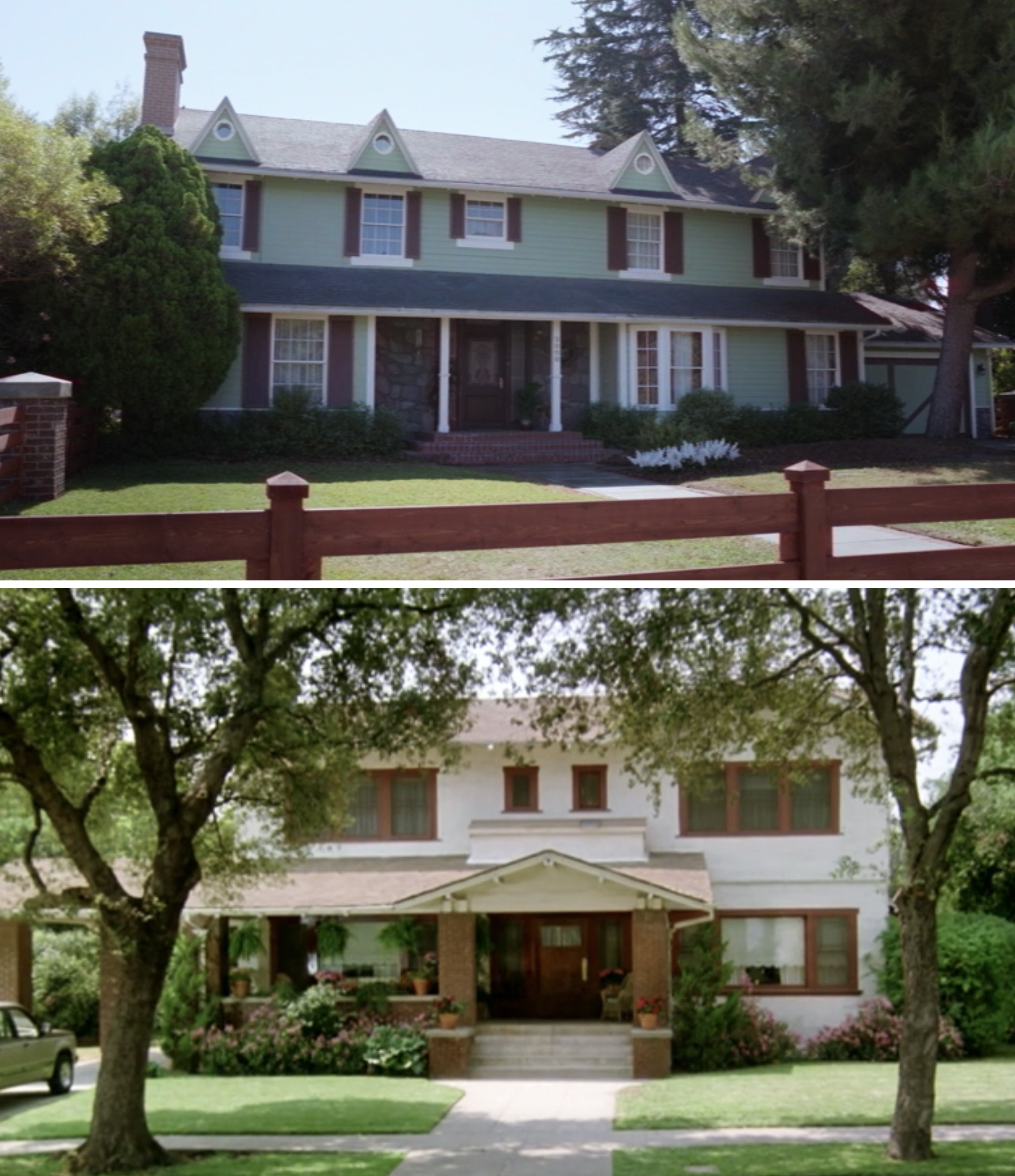 Wanda and Vision&#x27;s green house with red shutters vs. the &quot;Step By Step&quot; white house with red shutters