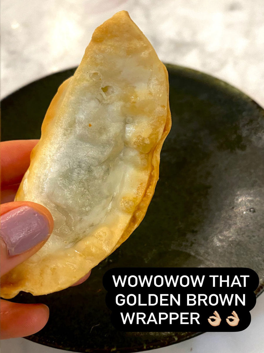 A crispy, air-fried gyoza.