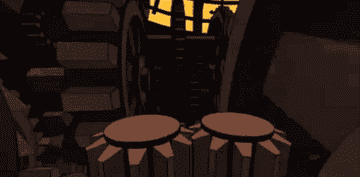 A GIF of Ratigan running through the gears with lighting striking in the background