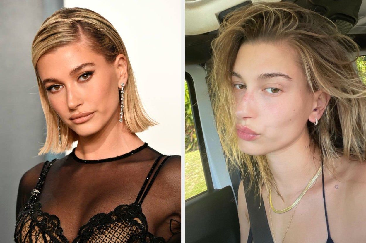 Hailey on the red carpet next to a selfie