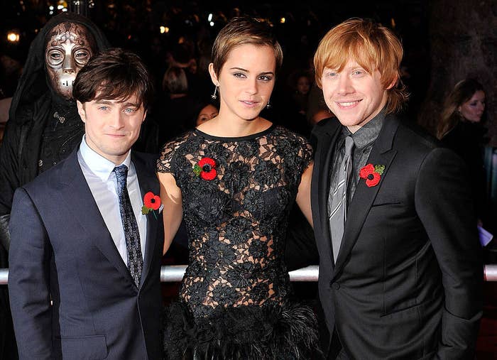 (L to R) Daniel Radcliffe, Emma Watson and Rupert Grint attend the Harry Potter And The Deathly Hallows: Part 1