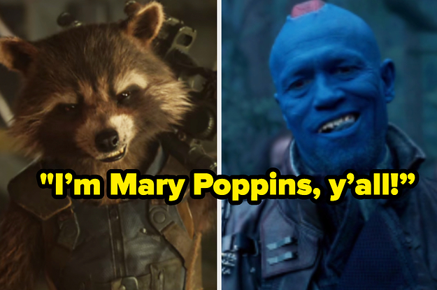 Bradley Cooper as Rocket Raccoon and Michael Rooker as Yondu in the movie