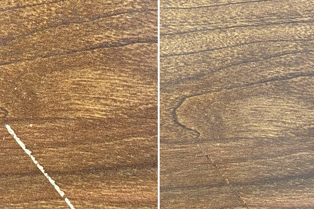 before and after photo for wood touch up sticks