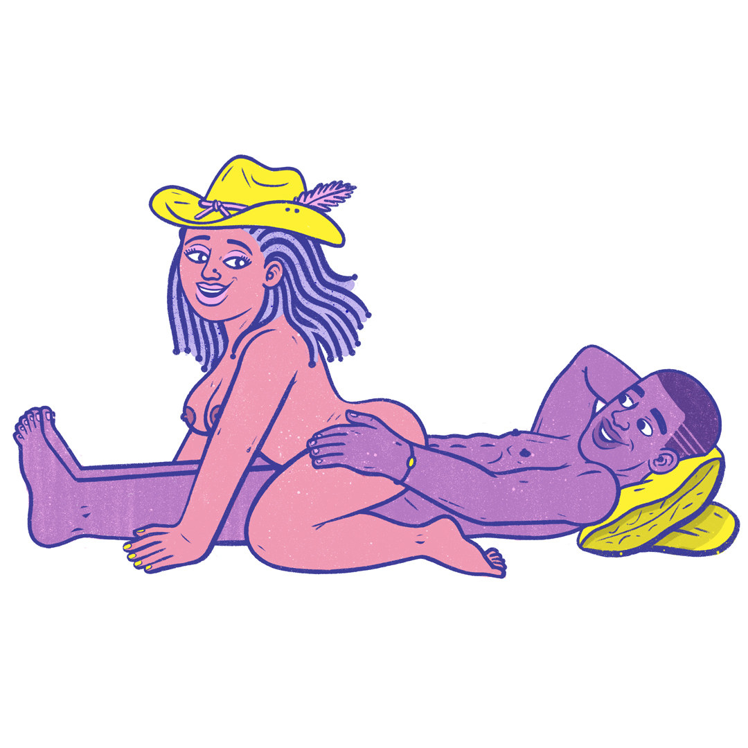 An illustrated image of the &quot;reverse cowgirl&quot; position 