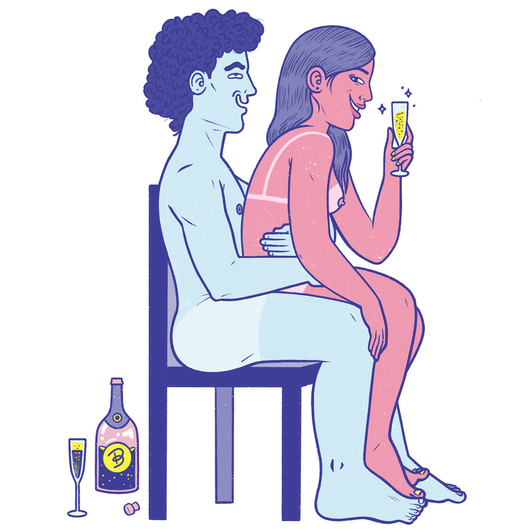 An illustrated image of the &quot;champagne room&quot; position 