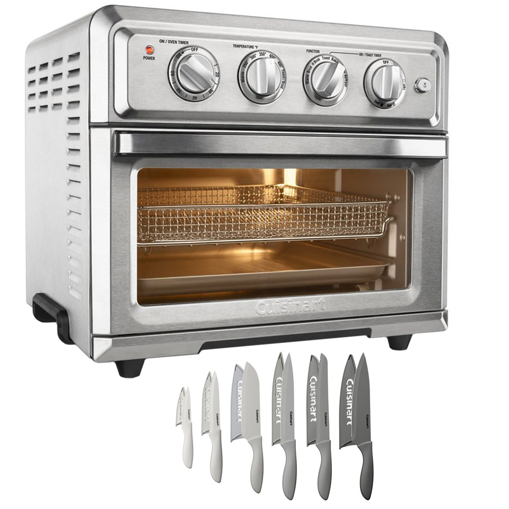 stainless steel convection toaster oven and air fryer with knives