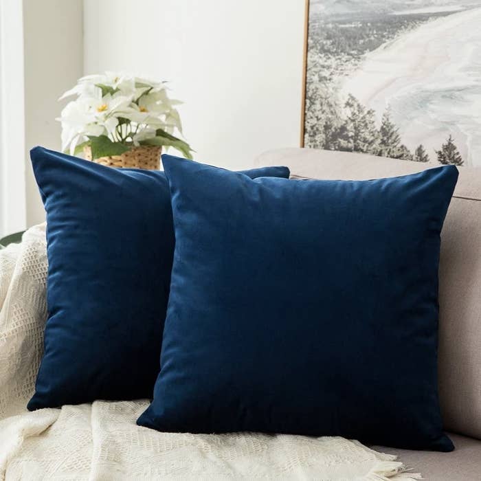 Two blue velvet pillows 