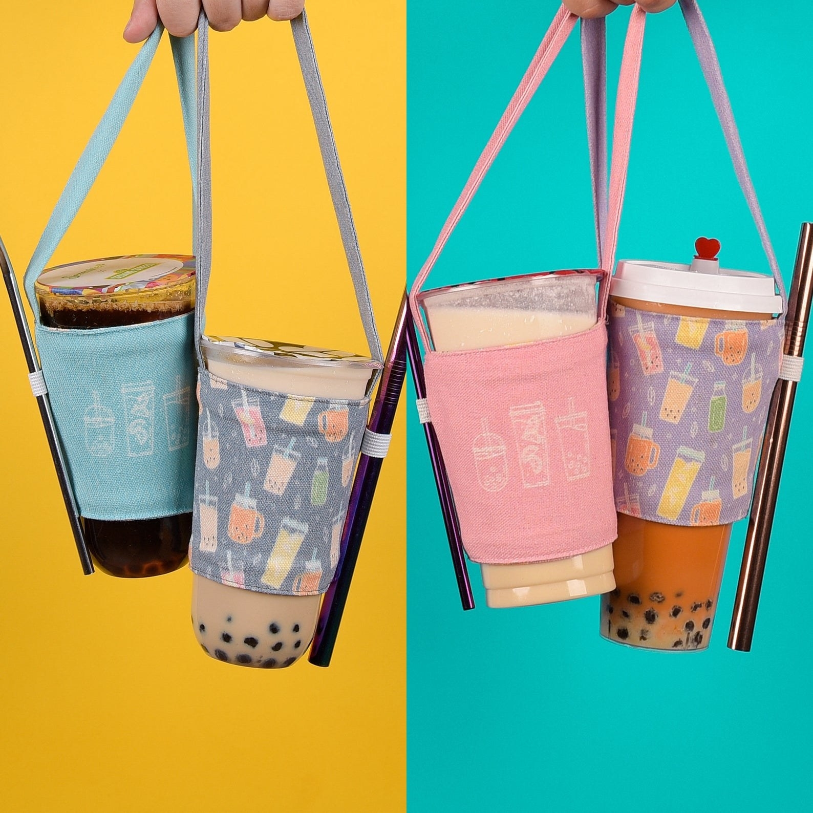 Printed canvas holder with an elastic to hold your straw