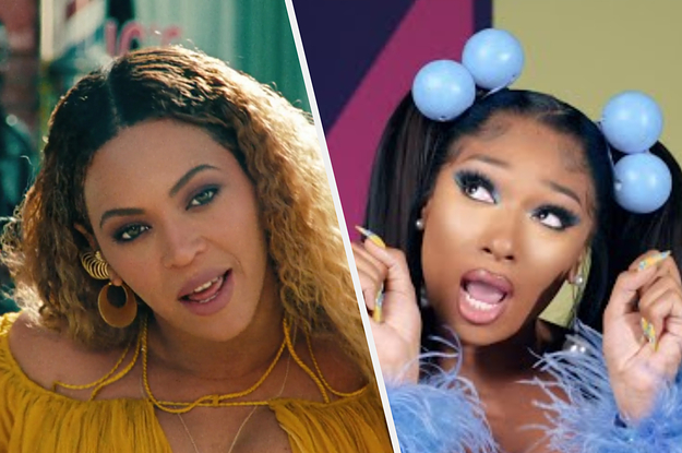 Beyonce and Megan thee stallion side by side in their separate music videos