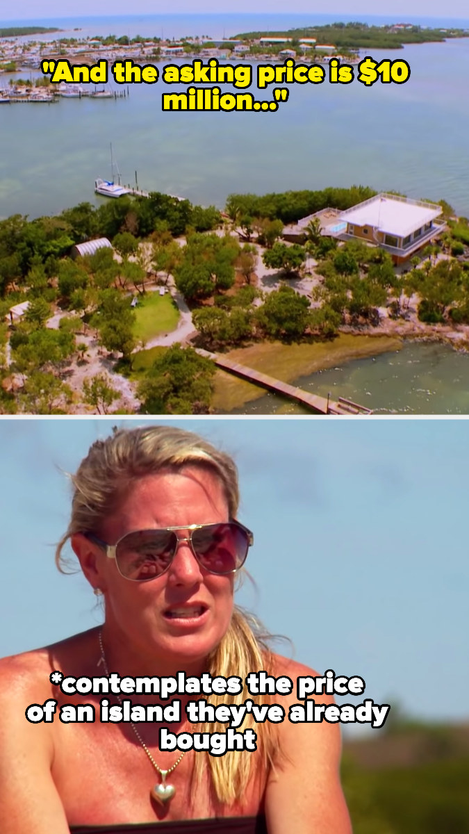 A woman contemplating an island she's already bought