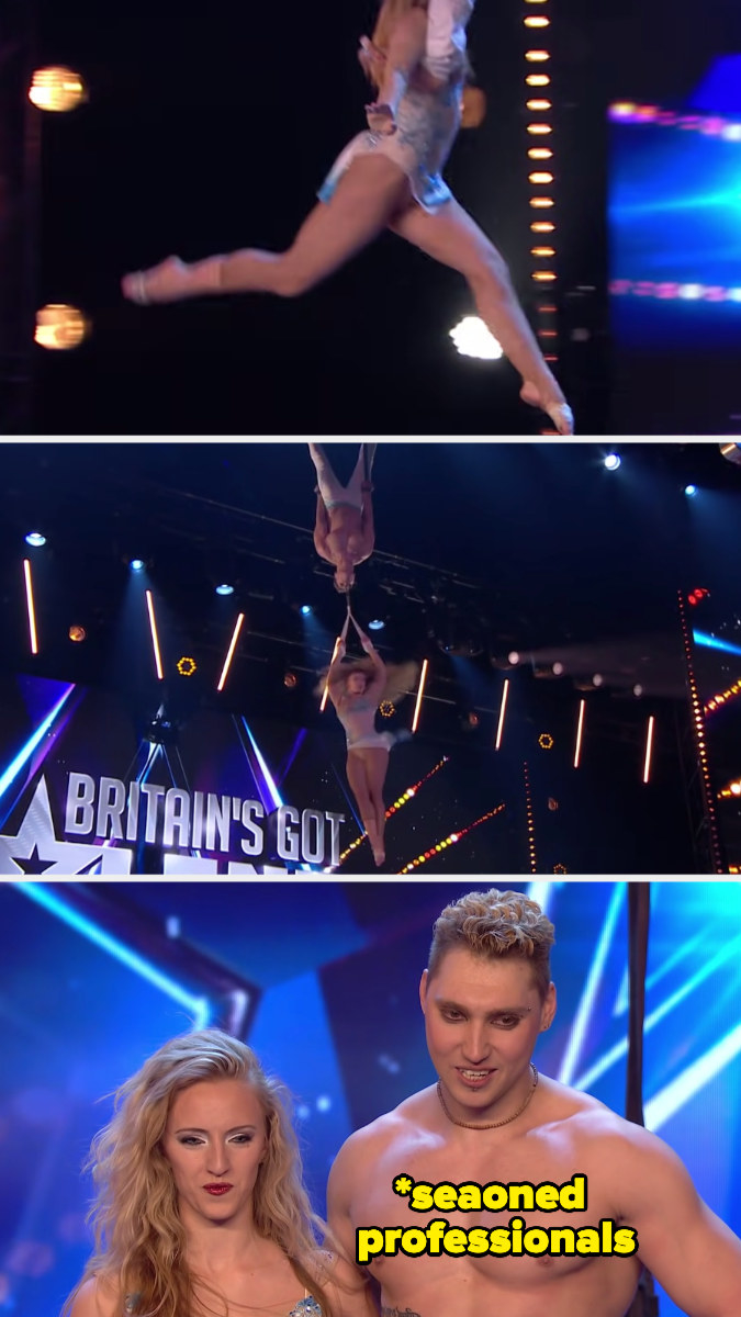 An aerial du0 auditioning for britain&#x27;s got talent