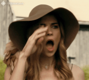 a gif of alexis from schitt&#x27;s creek saying &quot;i&#x27;m sorry for not repsonding to like one text&quot;