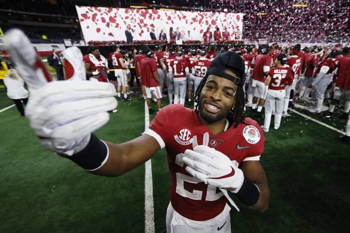 Najee Harris celebrating National Championship.