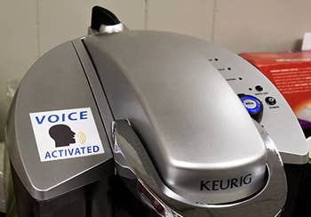 voice activated sticker on coffee machine
