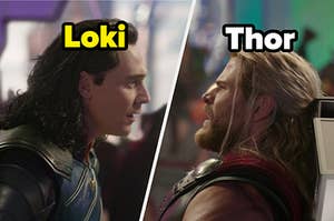 Chris Hemsworth as Thor and Tom Hiddleston as Loki in the movie "Thor: Ragnarok."