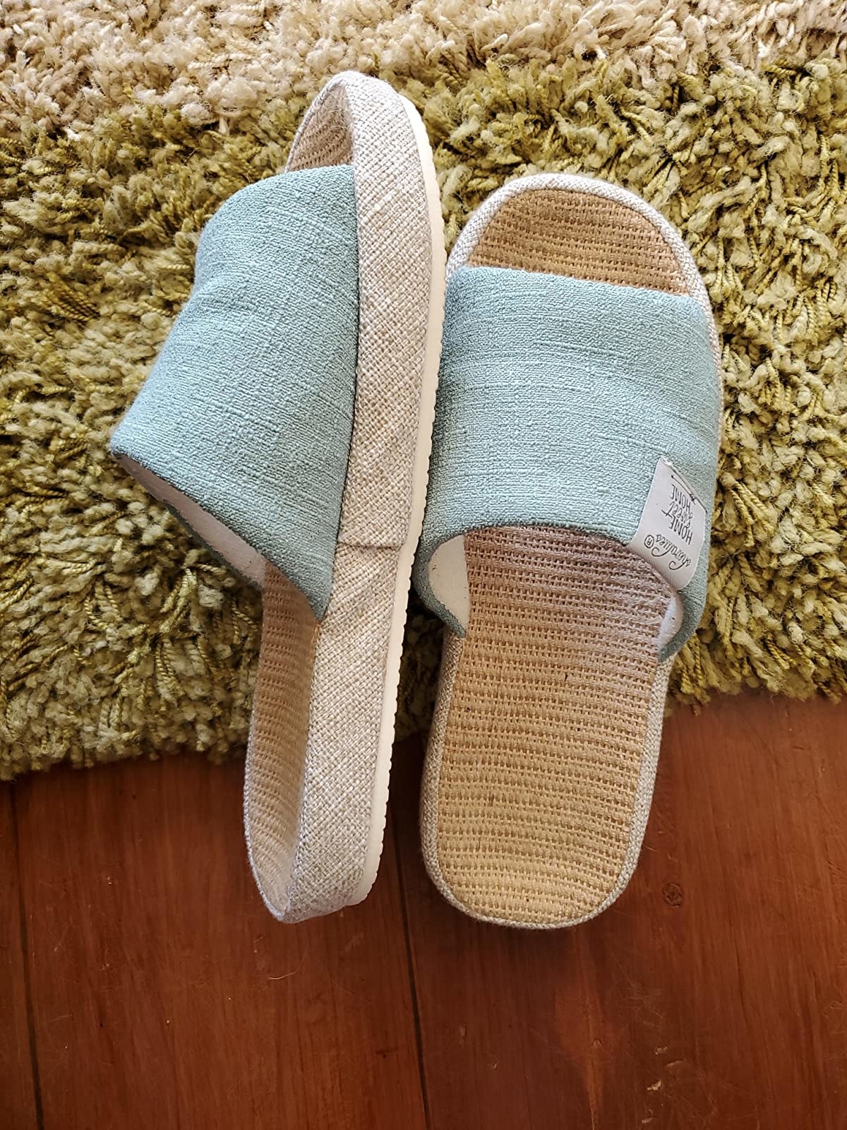 Reviewer image of the light blue slip-ons