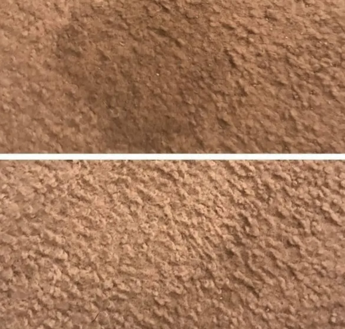 A before and after of a carpet stain