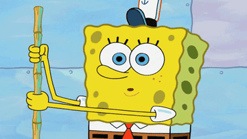 a gif of sponge bob looking at something cute