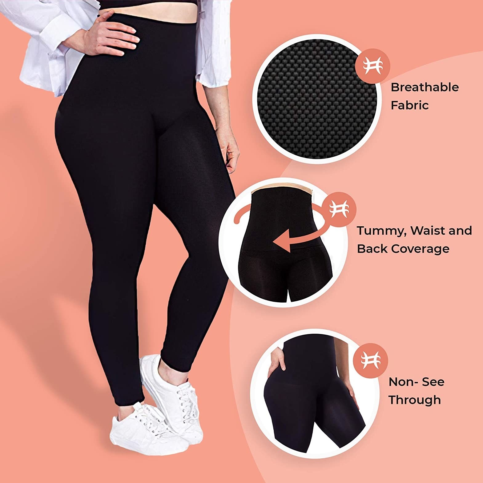 Elaine High Waist Tummy Compression Slimming Leggings - Big Size in Black