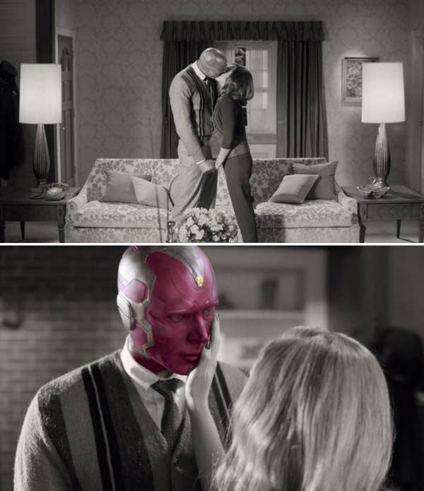 Wanda and Vision kissing