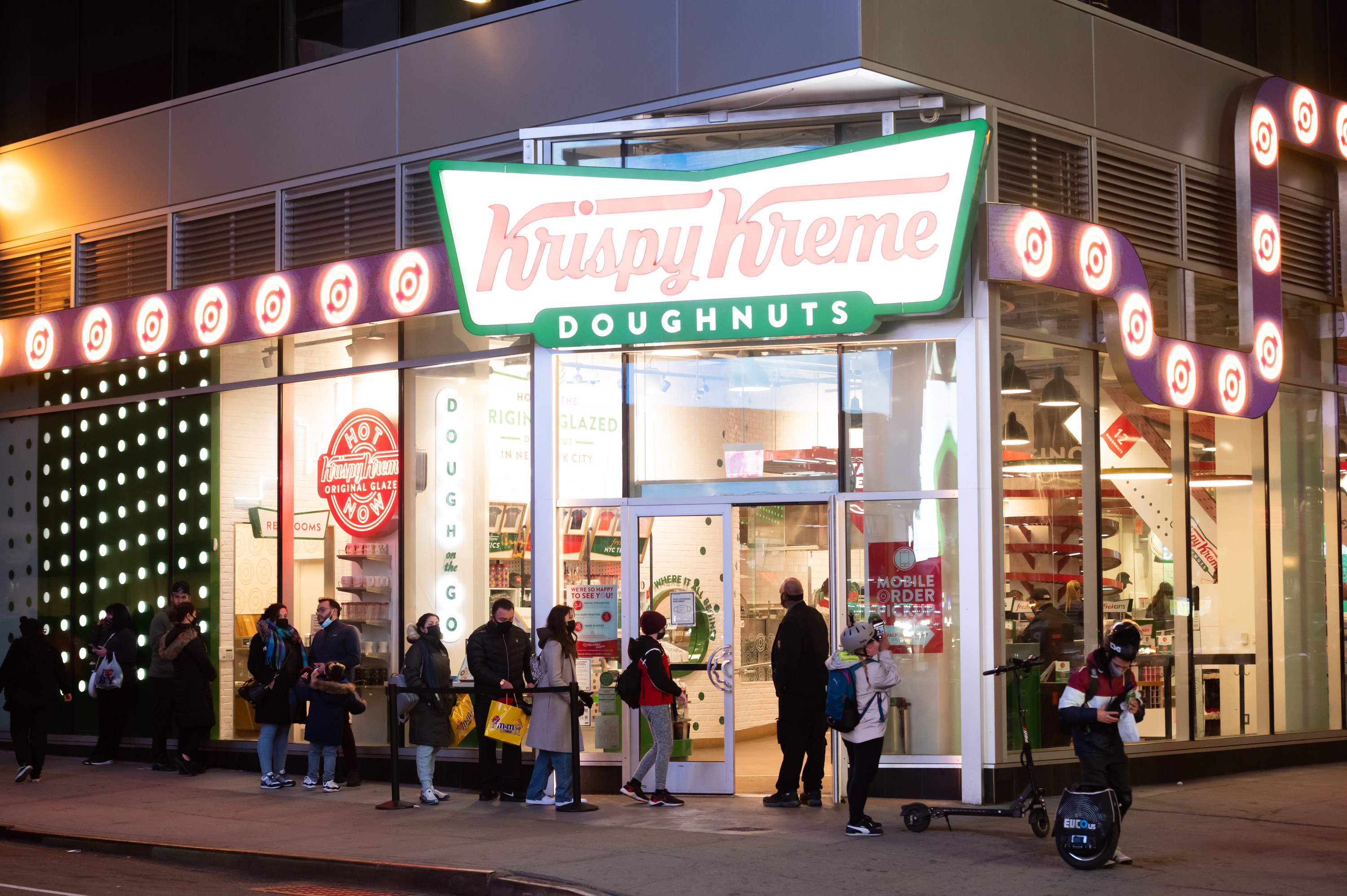 People lining up at Krispy Kreme