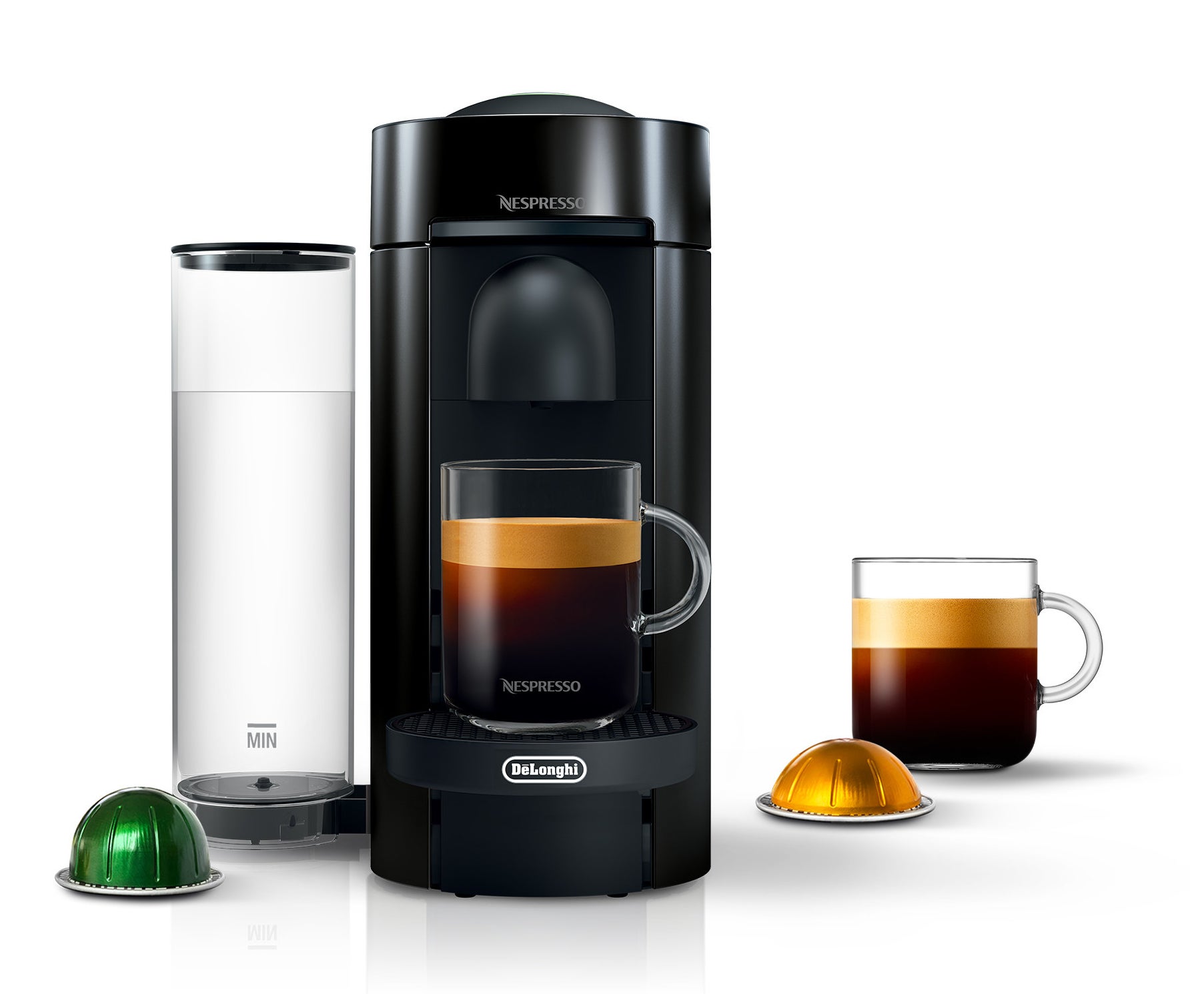 Nespresso coffee and espresso maker with coffee cups and pods