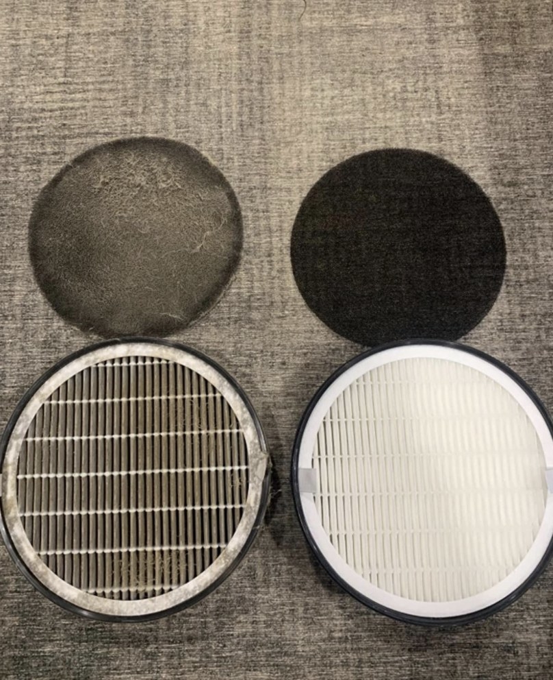 before and after switching out an air purifier filter