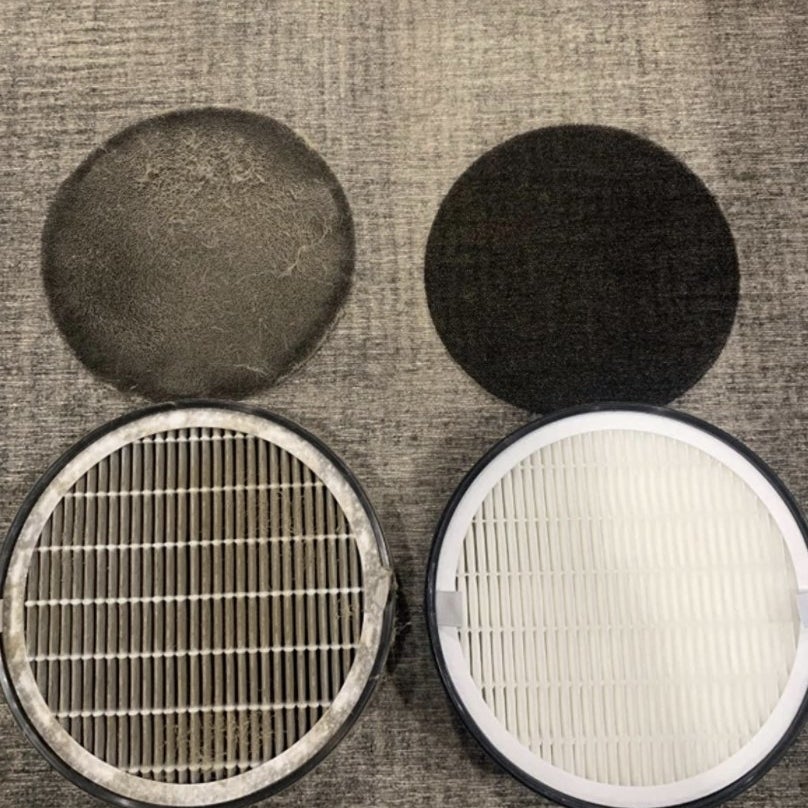 before and after switching out an air purifier filter