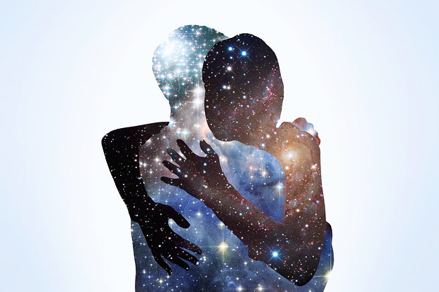 Two people hugging with stars inside them