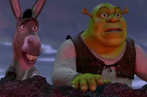 Mike Myers as Shrek and Eddie Murphy as Donkey in the movie "Shrek."