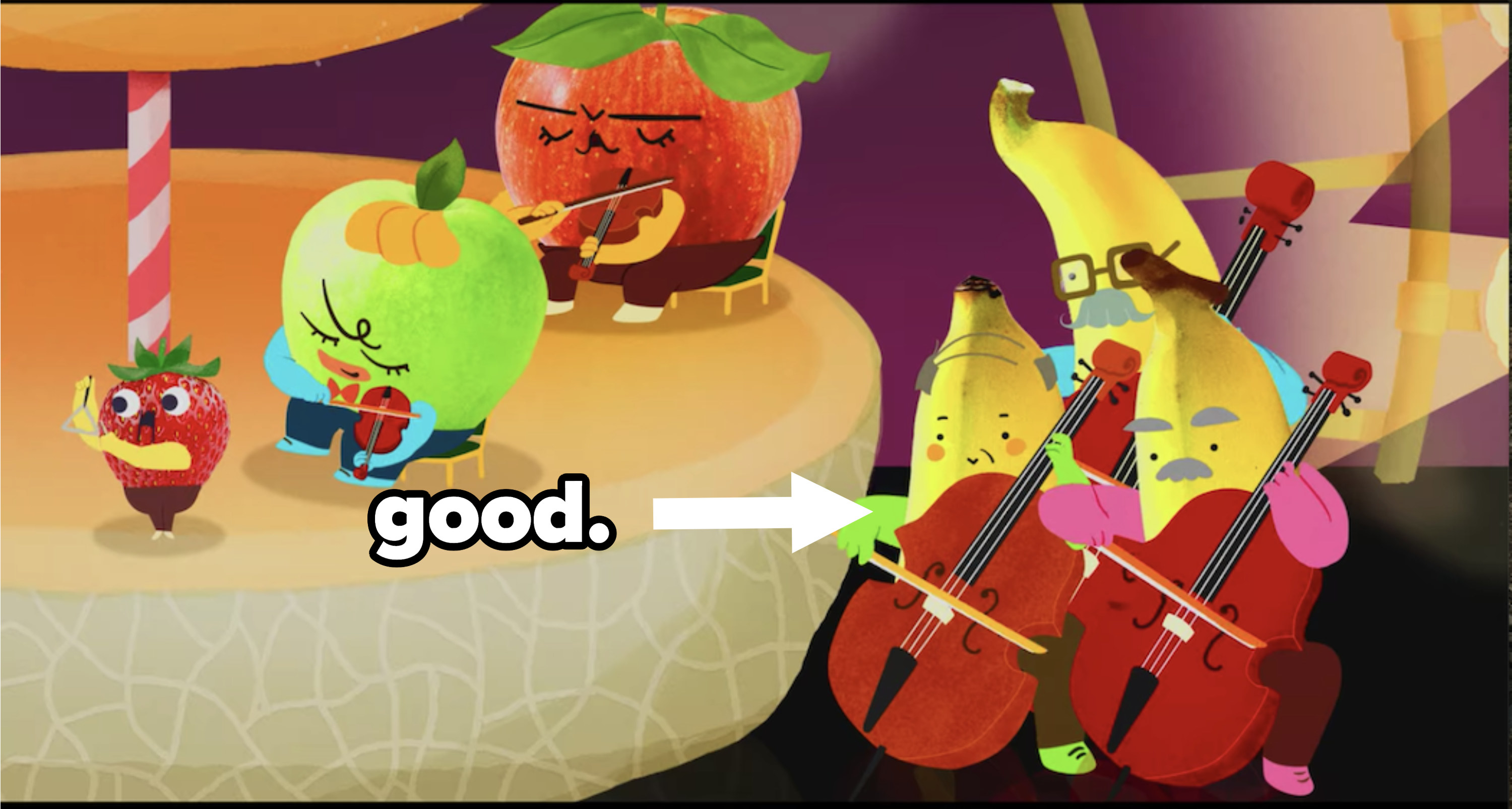 Cartoon bananas playing the cello