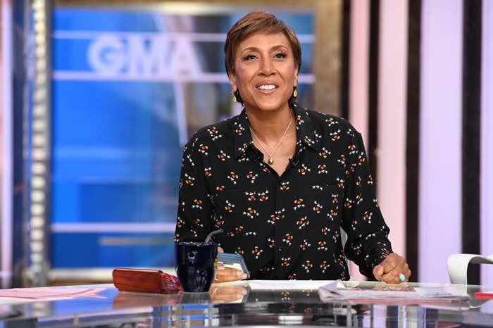 Robin sitting at the Good Morning America desk