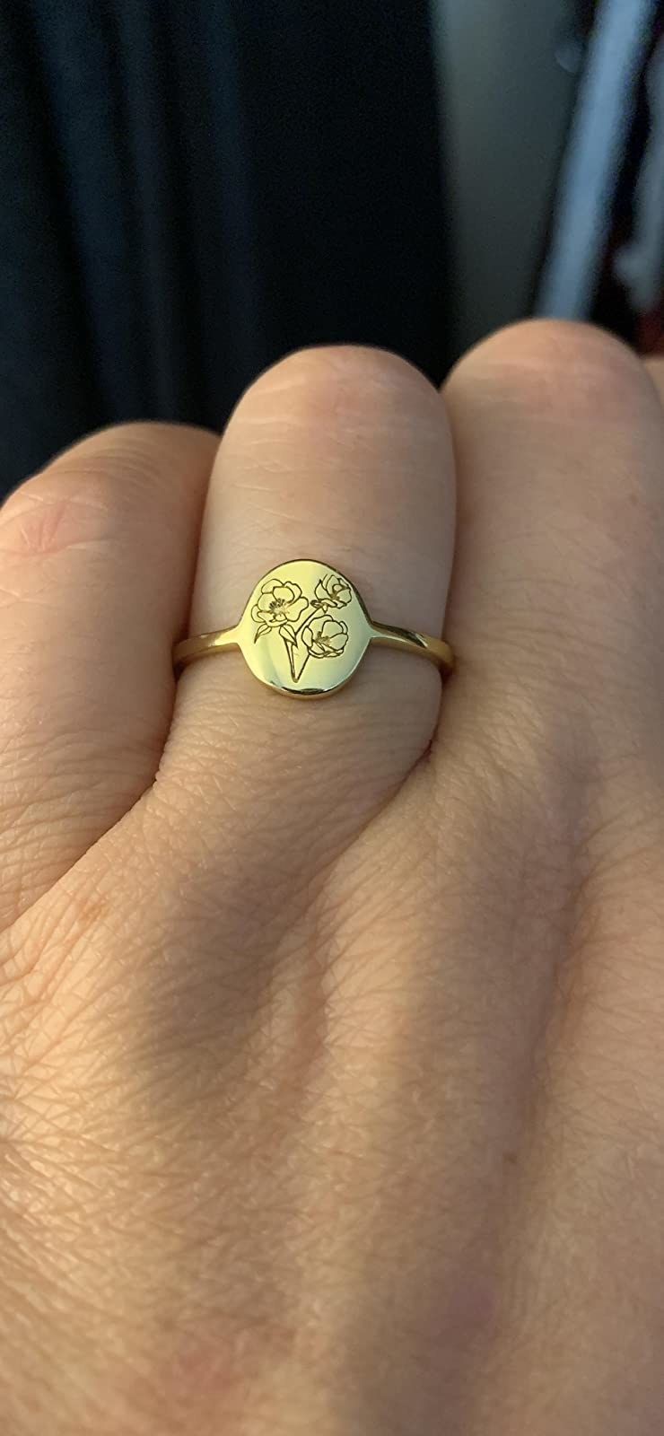 Minimalistic Statement Ring with Botanical Engraved YeGieonr Handmade Flower Signet Ring Delicate Personalized Jewelry Gift for Women/Girls 