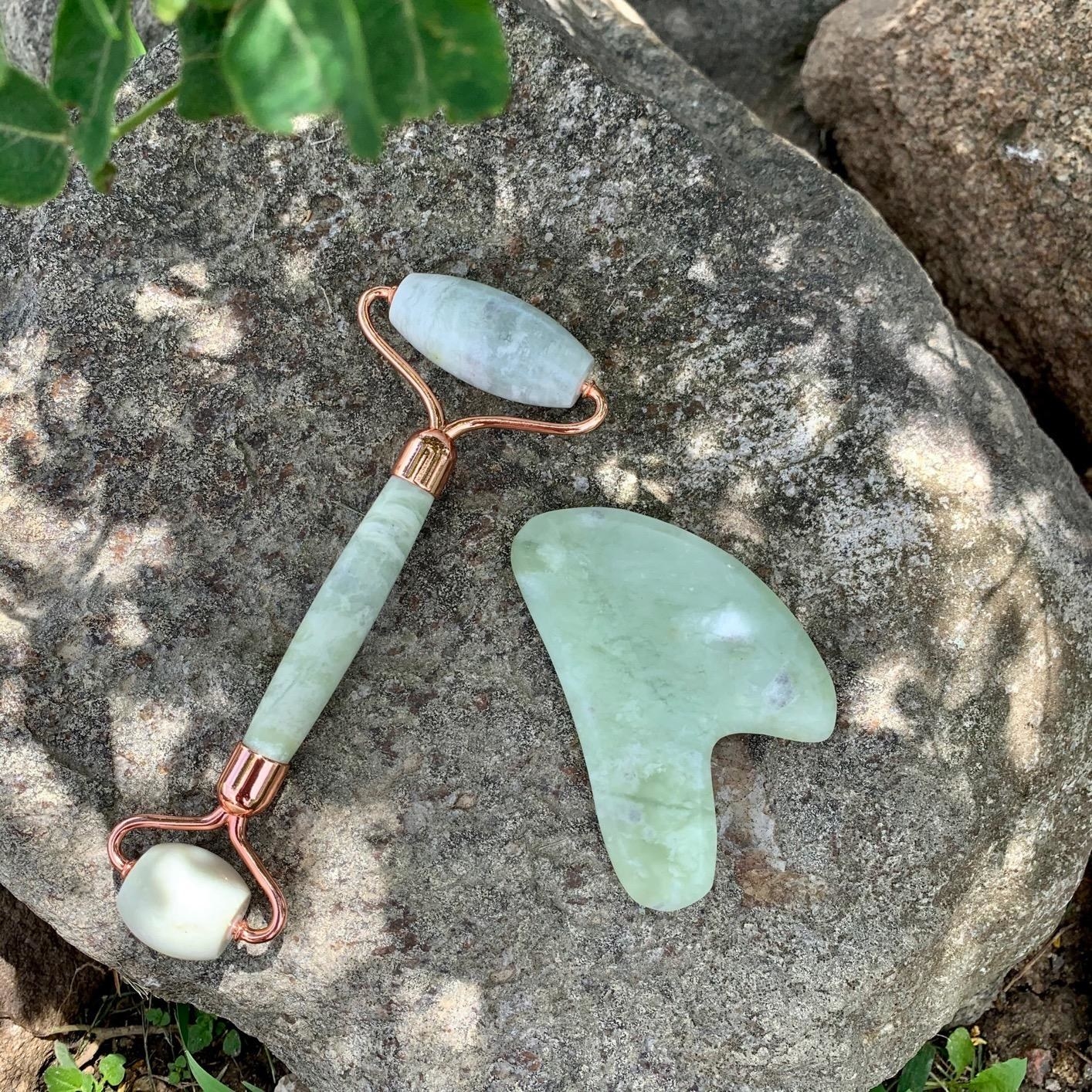 the green jade roller and gua sha tool