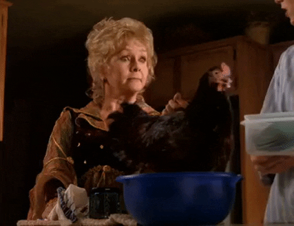 maggie cromwell turning a live chicken into chicken wings in halloweentown