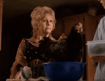maggie cromwell turning a live chicken into chicken wings in halloweentown