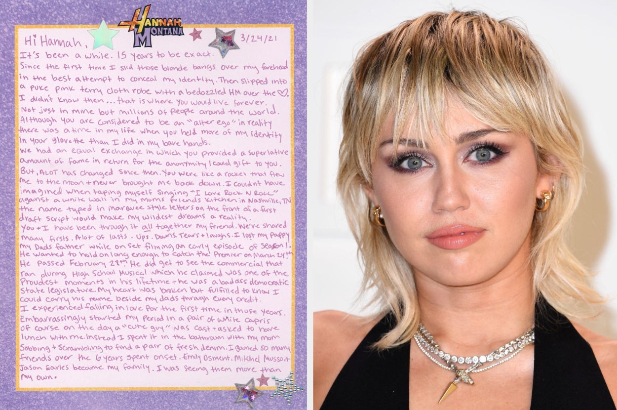 Miley's note to Hannah on Hannah Montana stationary and a picture of Miley Cyrus