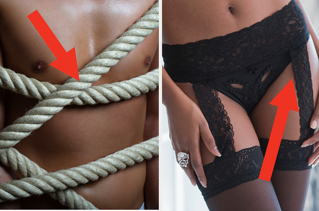 a man tied up with rope next to a woman wearing lingerie