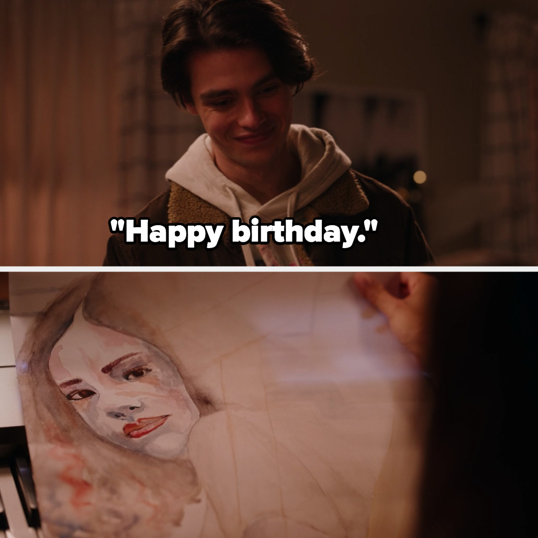 Marcus hands Ginny painting, &quot;Happy birthday&quot;