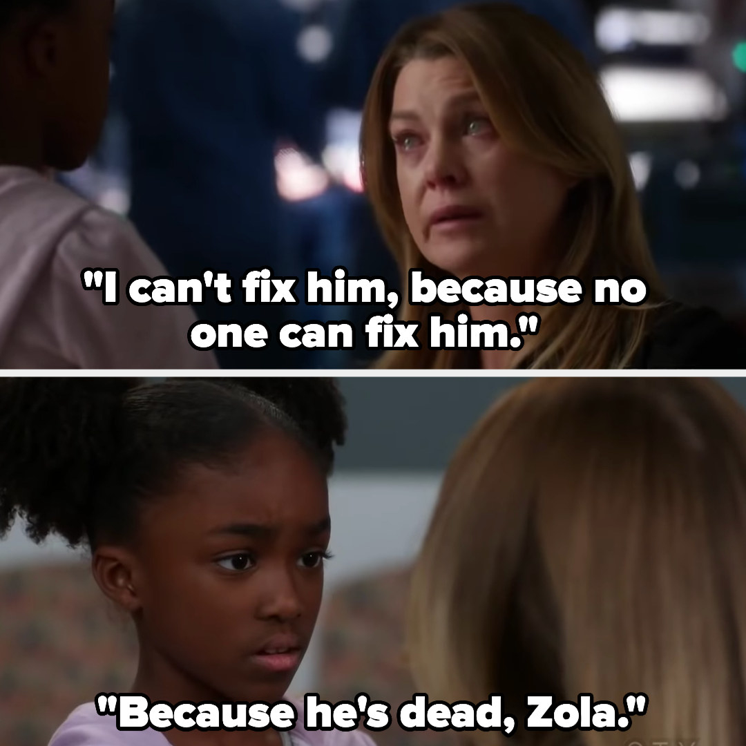 Meredith tells Zola she can&#x27;t fix Derek, because no one can, because he&#x27;s dead