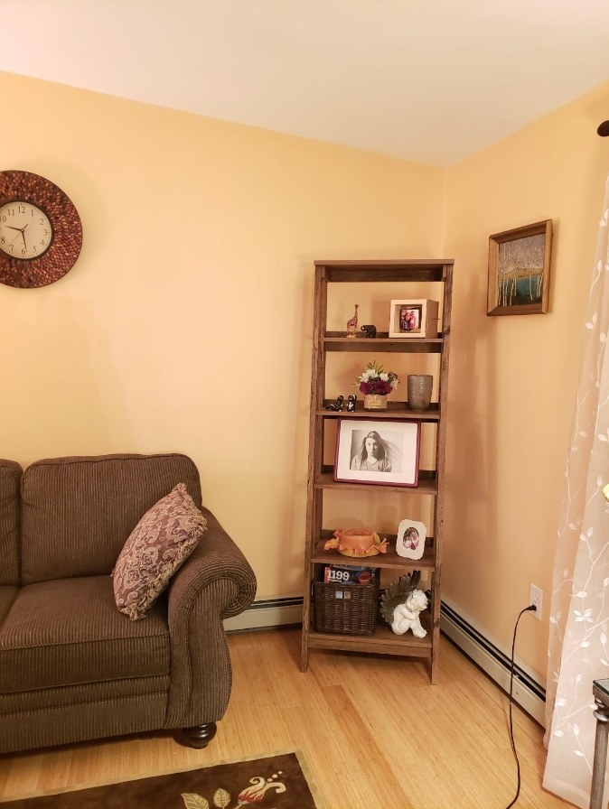 tall wooden bookcase in a reviewer&#x27;s home