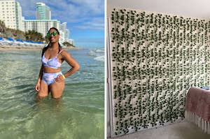 bikini on the left and ivy hanging up on the right