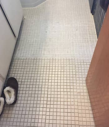 A customer review photo showing the progress on their grout