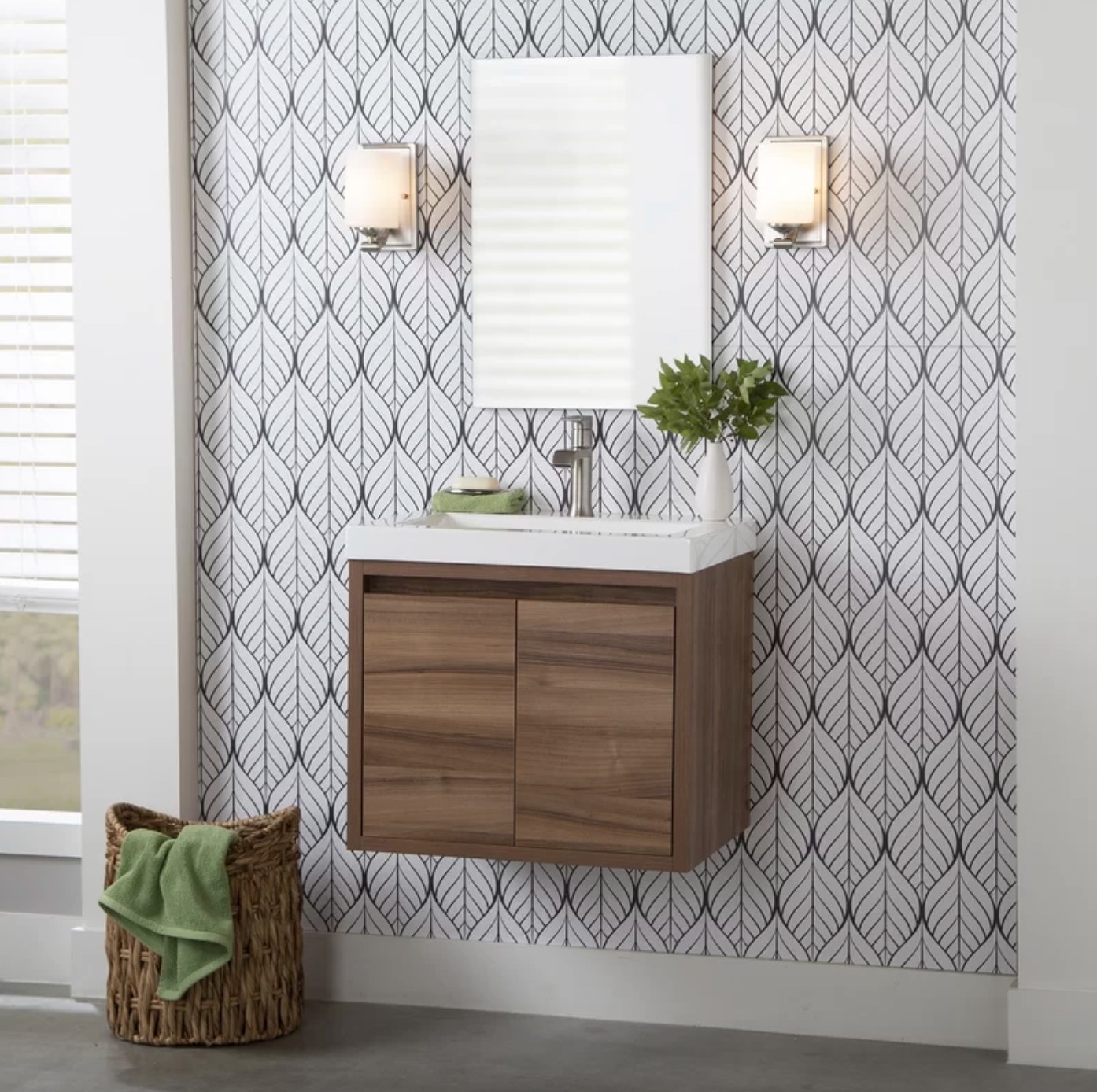 The wall mount single vanity bathroom set in caramel