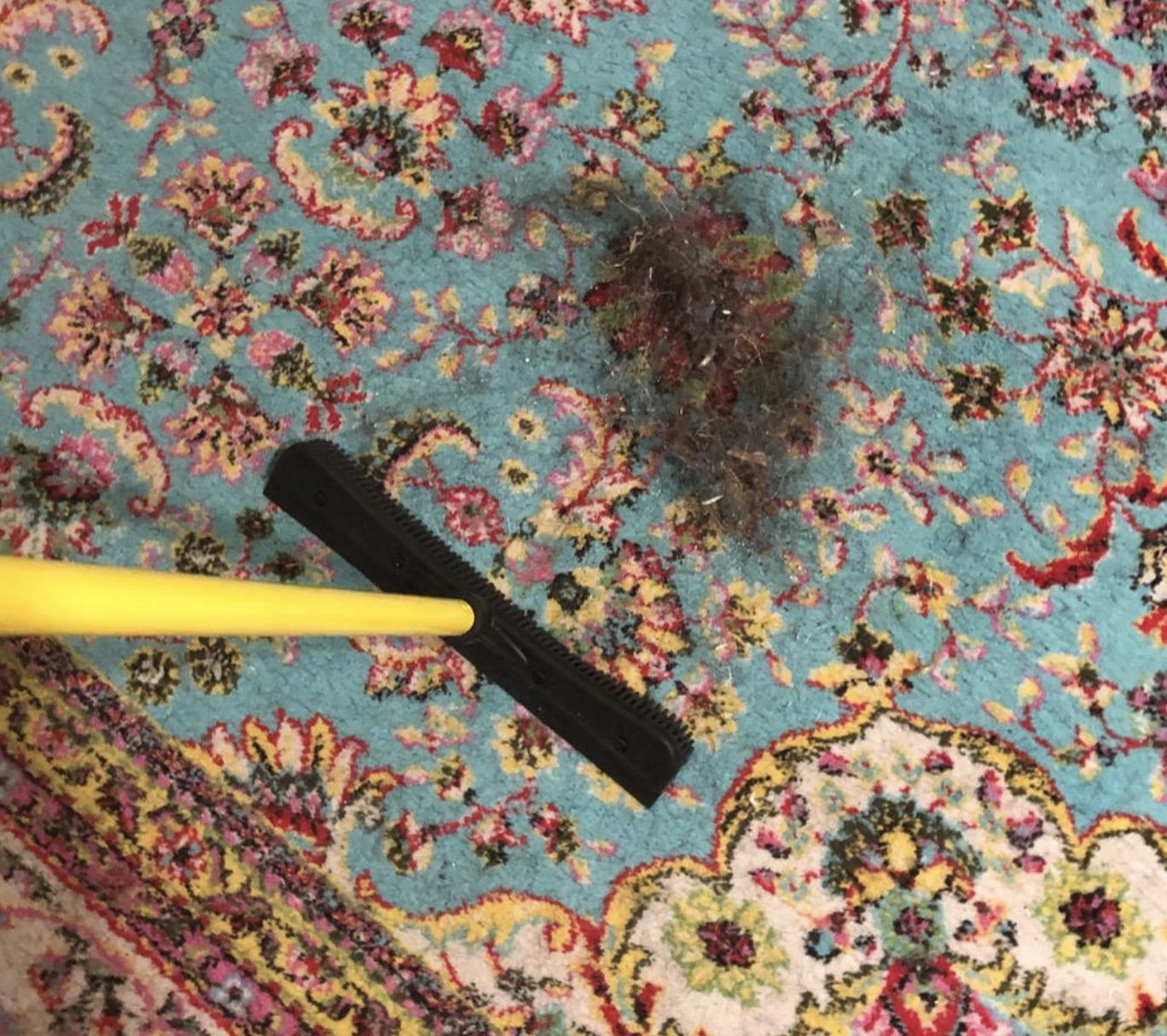 reviewer photo of the broom being used to clean up pet hair
