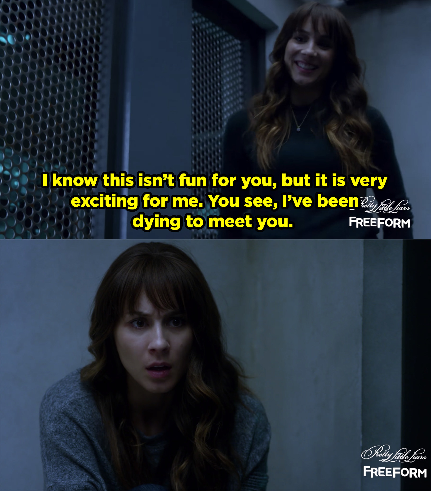 Spencer meets her twin Alex and she captures Spencer and inprisons her. 