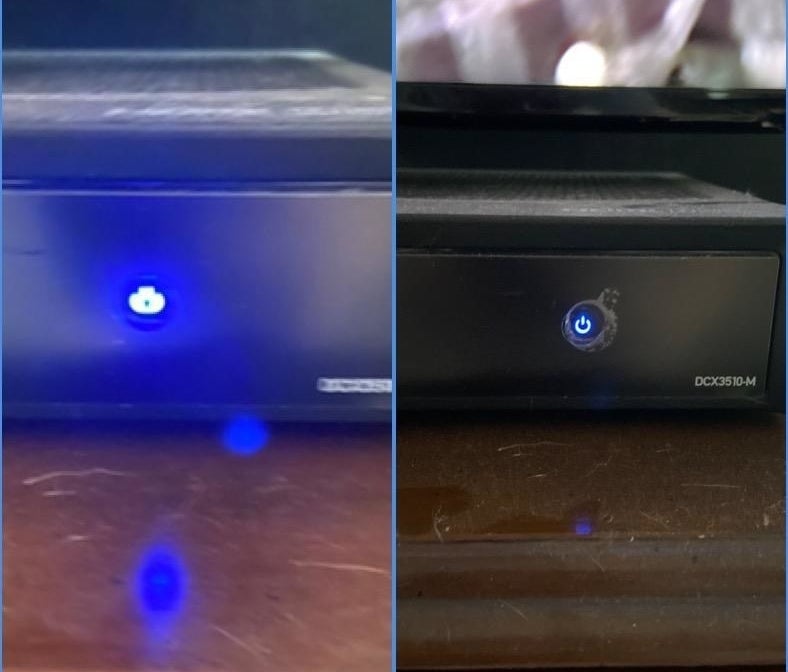 reviewer showing the blue light on their cable box and then it significantly dimmed after using the patches 