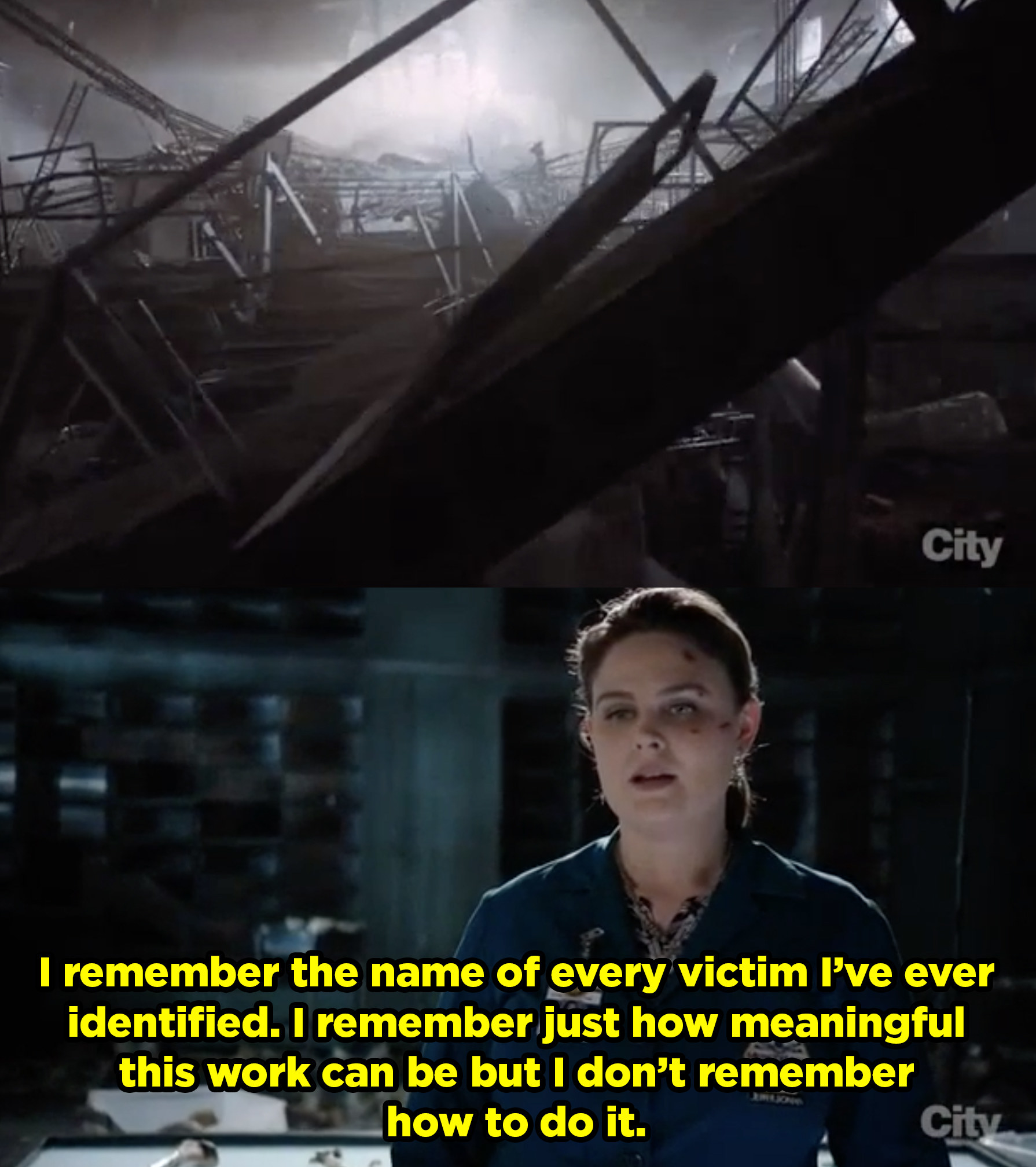 The lab explodes and Brennan talks about remembering all the victims she&#x27;s identified, and how important the job is, she just can&#x27;t remember how to do it