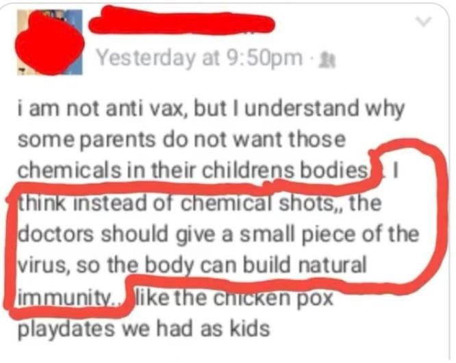 &quot;I think instead of chemical shots, the doctors should give a small piece of the virus so the body can build natural immunity&quot;
